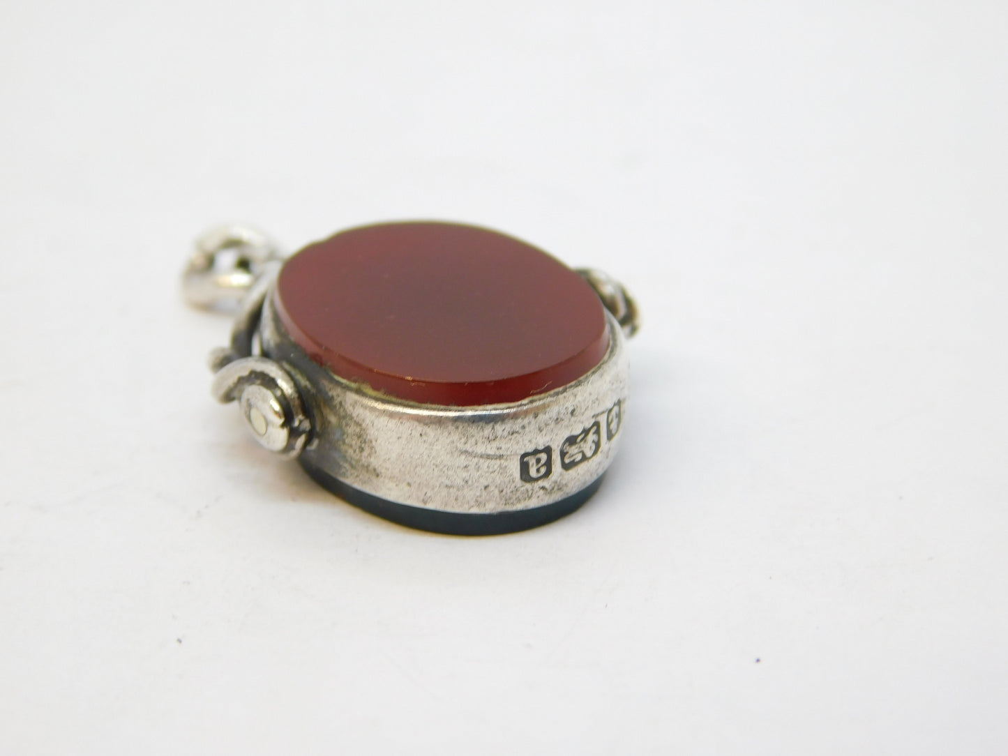Victorian Sterling Silver Bloodstone & Carnelian Spinner Fob Antique 1900