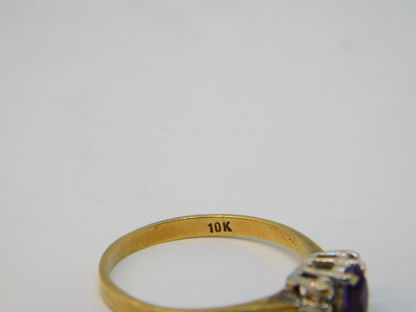 10ct Yellow Gold, Amethyst & Six Diamond Set Dress Ring Vintage c1970