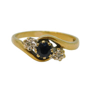 9ct Yellow Gold, Sapphire & Diamond Crossover Ring Vintage 1990 Birmingham
