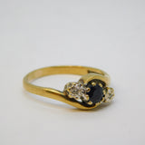 9ct Yellow Gold, Sapphire & Diamond Crossover Ring Vintage 1990 Birmingham