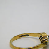 9ct Yellow Gold, Sapphire & Diamond Crossover Ring Vintage 1990 Birmingham