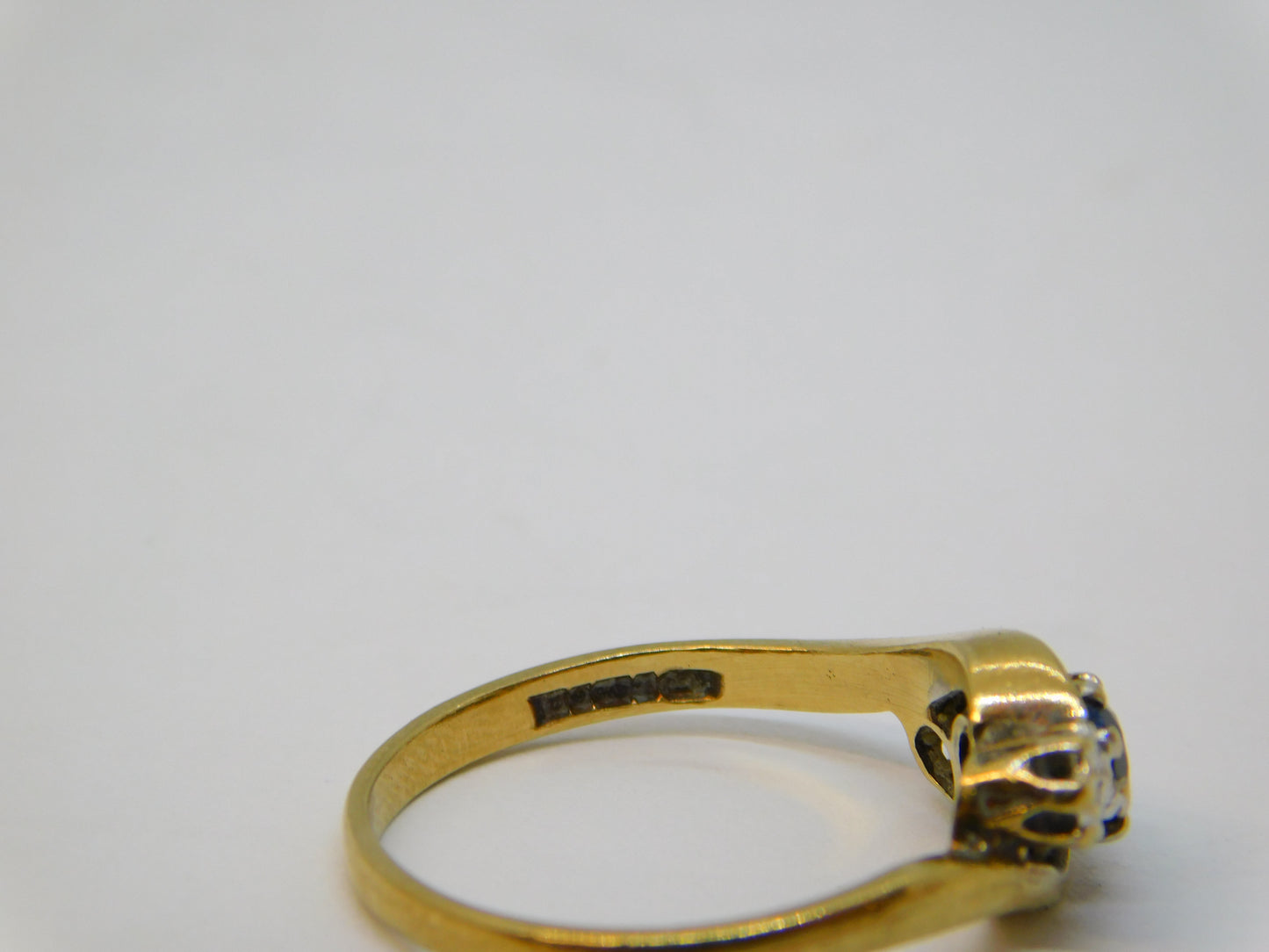 9ct Yellow Gold, Sapphire & Diamond Crossover Ring Vintage 1990 Birmingham