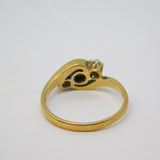 9ct Yellow Gold, Sapphire & Diamond Crossover Ring Vintage 1990 Birmingham