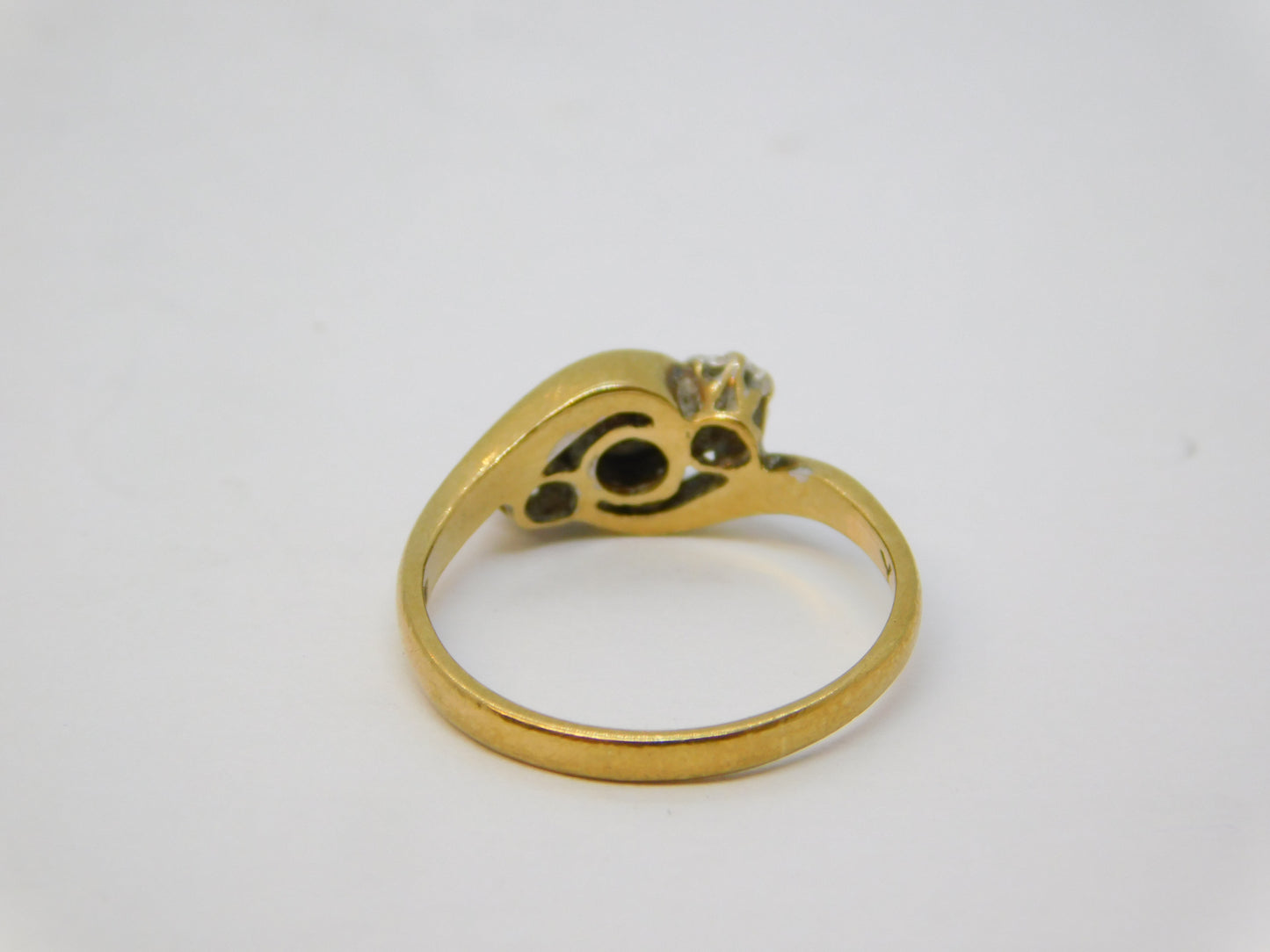 9ct Yellow Gold, Sapphire & Diamond Crossover Ring Vintage 1990 Birmingham