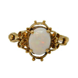 9ct Yellow Gold, Cabochon White Opal Set Floral Dress Ring Antique 1949 Deco