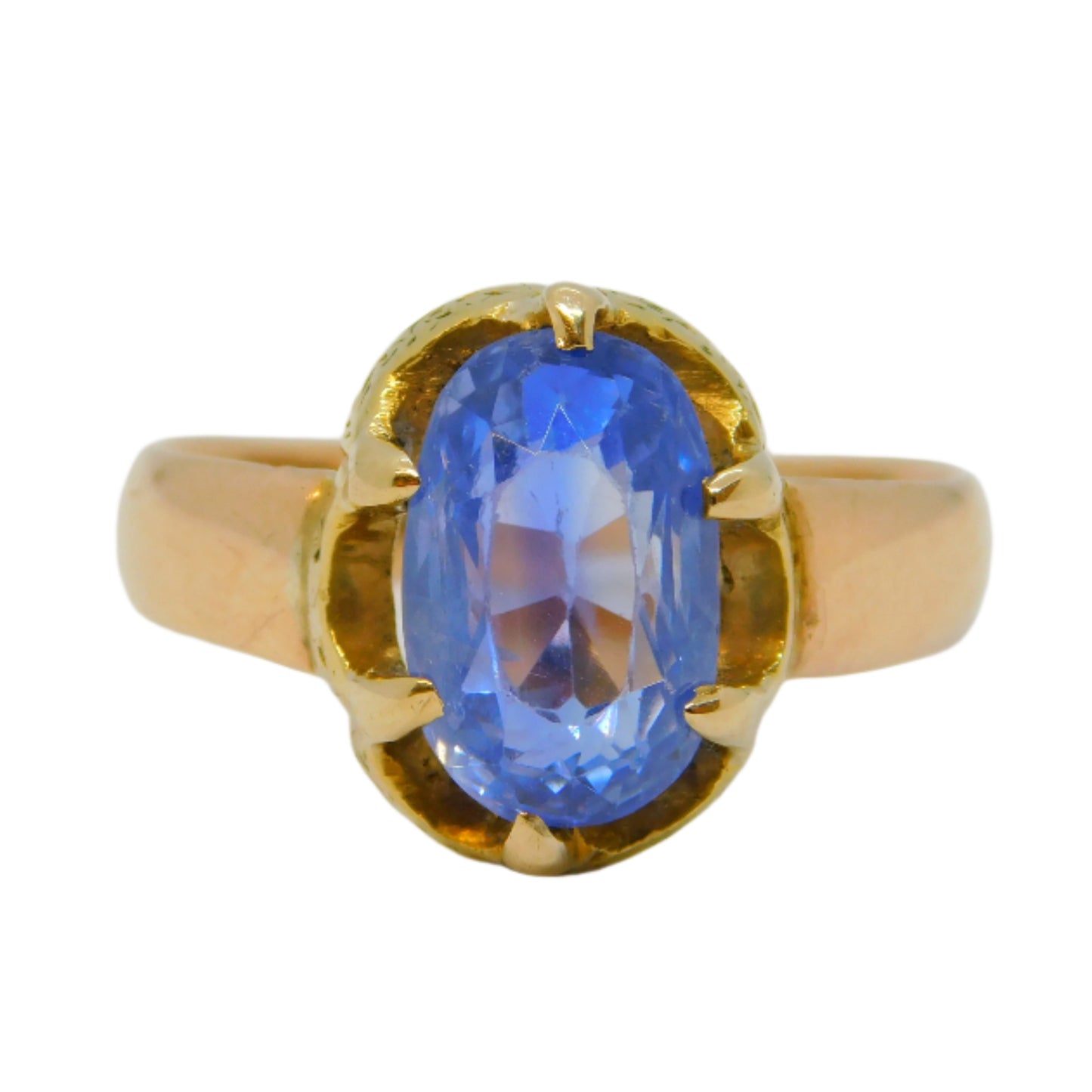 19th Century 18ct Gold Set 2.5ct Oval Cut Ceylon Sapphire Ring Antique c1860