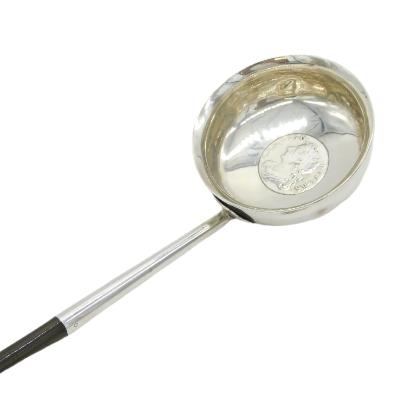 17th Century Sterling Silver Charles II Shilling Coin Set Toddy Ladle Antique 1681