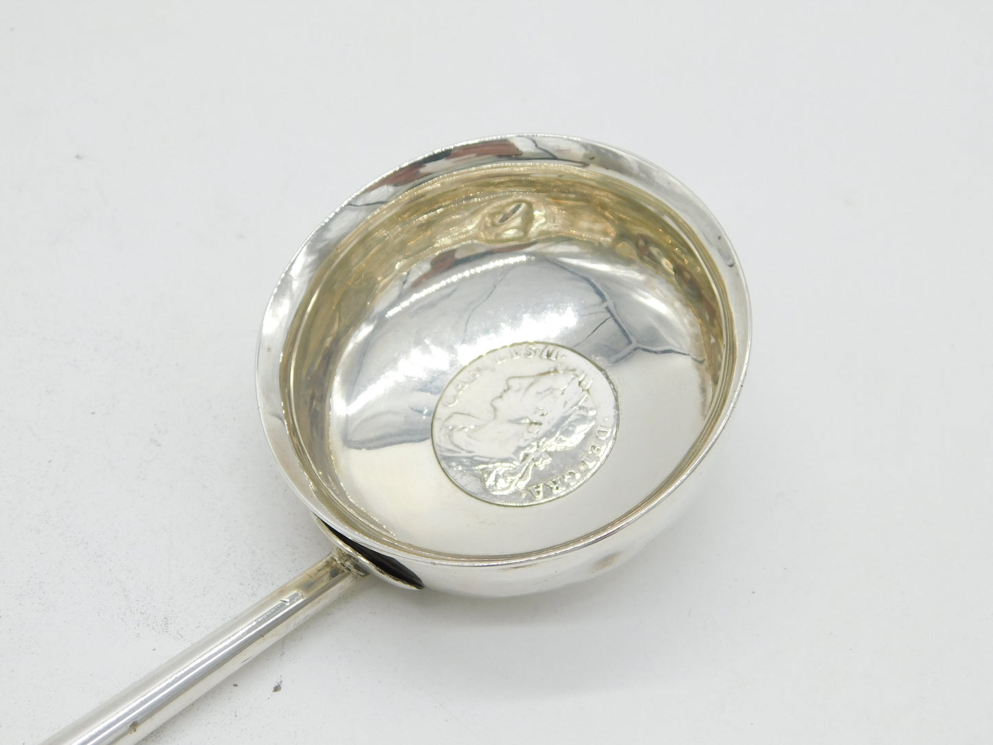 17th Century Sterling Silver Charles II Shilling Coin Set Toddy Ladle Antique 1681