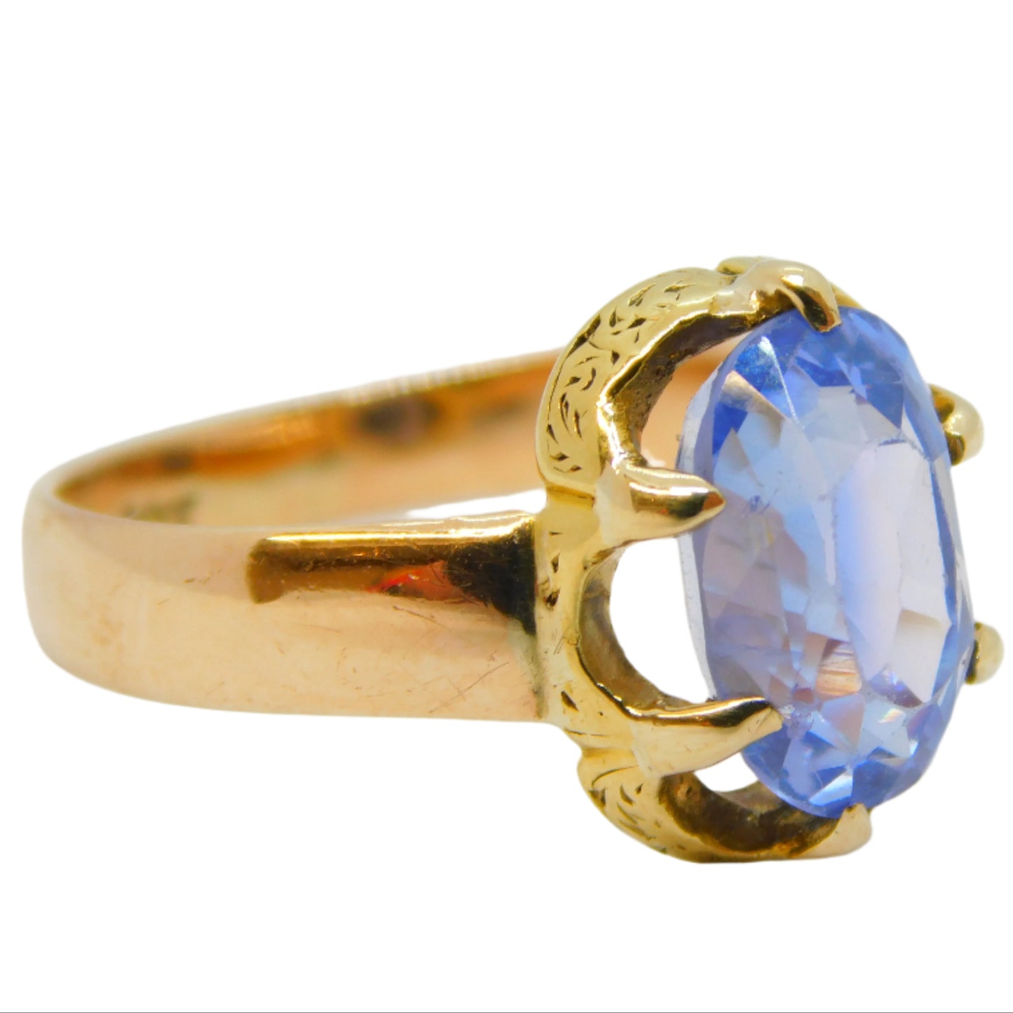 19th Century 18ct Gold Set 2.5ct Oval Cut Ceylon Sapphire Ring Antique c1860