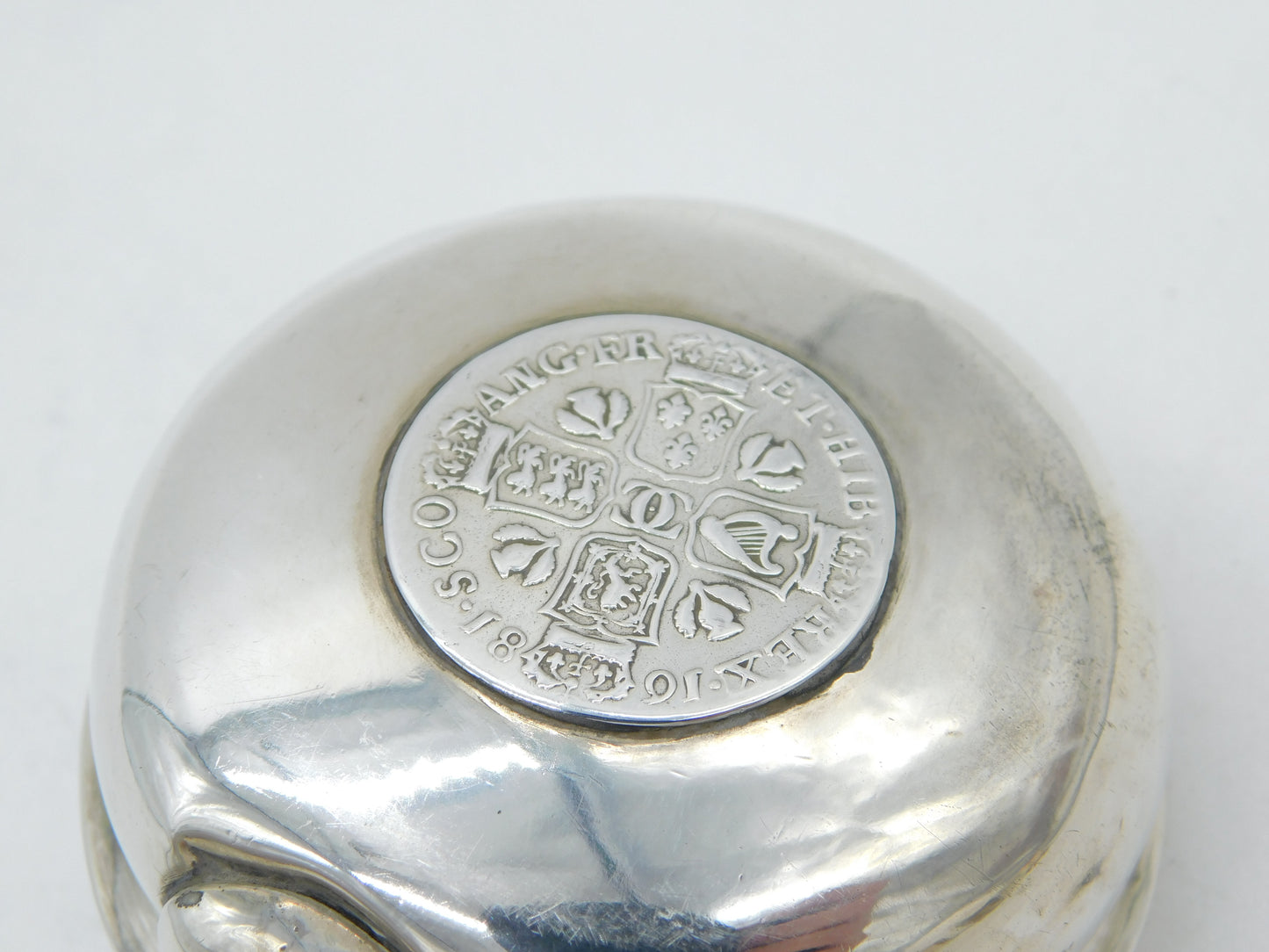 17th Century Sterling Silver Charles II Shilling Coin Set Toddy Ladle Antique 1681