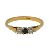 9ct Yellow Gold, Brilliant Cut Diamond & Sapphire Dress Ring Vintage c1970