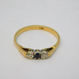 9ct Yellow Gold, Brilliant Cut Diamond & Sapphire Dress Ring Vintage c1970