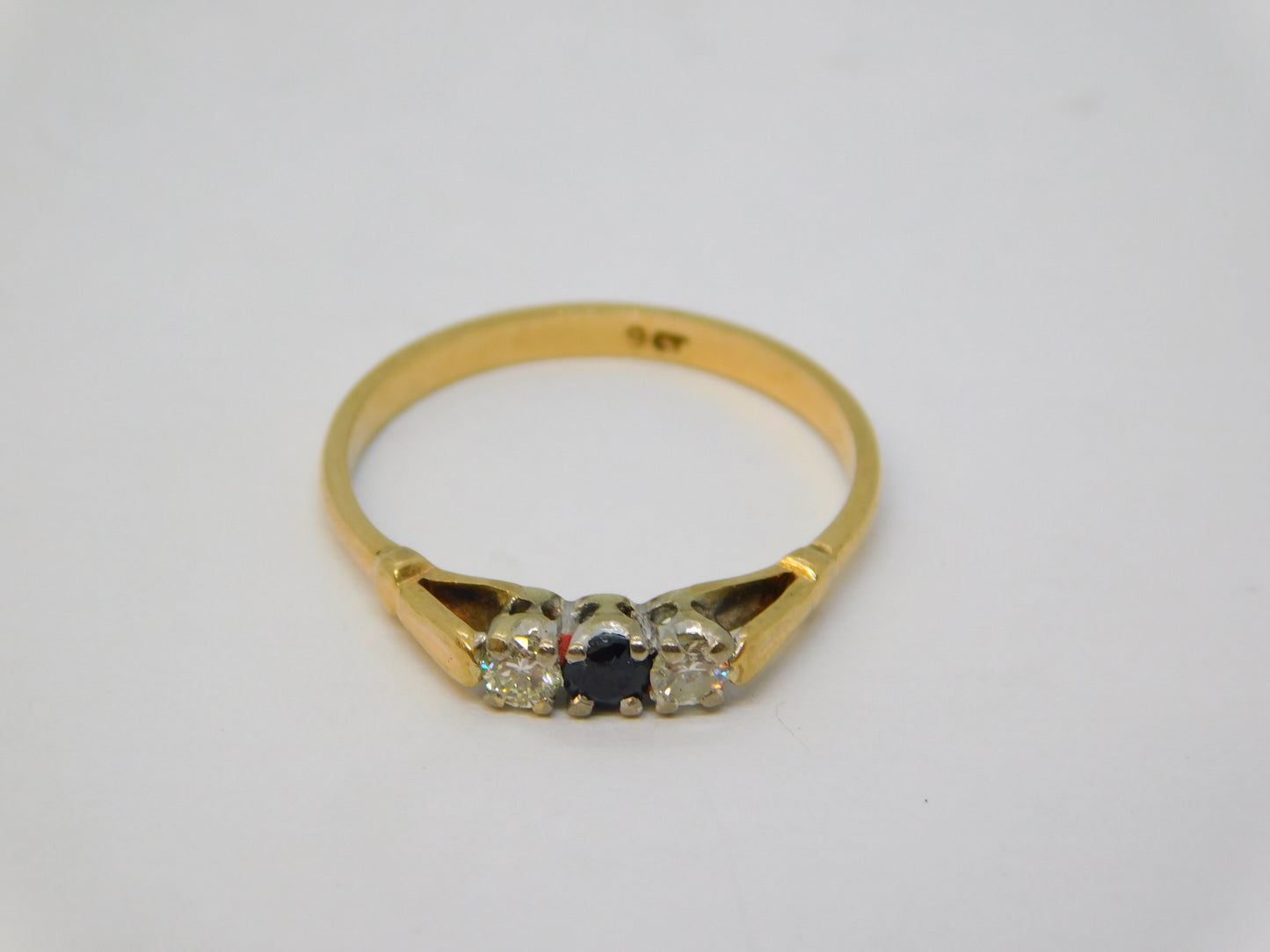 9ct Yellow Gold, Brilliant Cut Diamond & Sapphire Dress Ring Vintage c1970