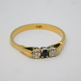 9ct Yellow Gold, Brilliant Cut Diamond & Sapphire Dress Ring Vintage c1970
