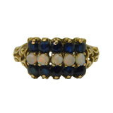 9ct Yellow Gold, Sapphire & Opal Three-Tier Dress Ring Vintage 1979 London
