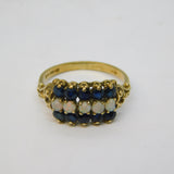 9ct Yellow Gold, Sapphire & Opal Three-Tier Dress Ring Vintage 1979 London