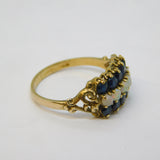 9ct Yellow Gold, Sapphire & Opal Three-Tier Dress Ring Vintage 1979 London