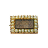 George III 10ct Rose Gold, Seed Pearl, Woven Hair, Agate Mourning Brooch Antique