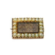 George III 10ct Rose Gold, Seed Pearl, Woven Hair, Agate Mourning Brooch Antique