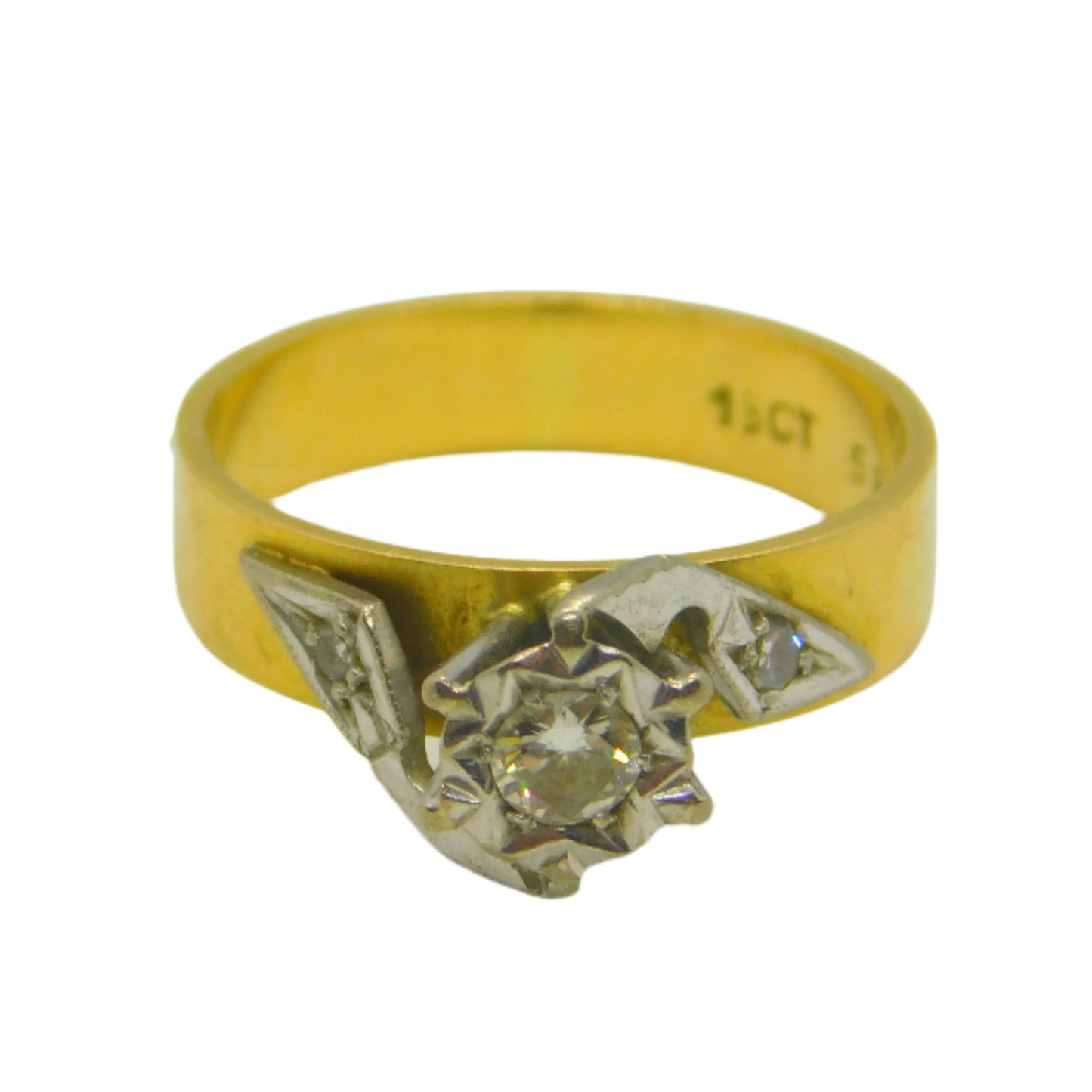 18ct Yellow Gold & 0.2ct Diamond Solitaire Dress Ring Antique c1920 Art Deco