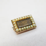 George III 10ct Rose Gold, Seed Pearl, Woven Hair, Agate Mourning Brooch Antique