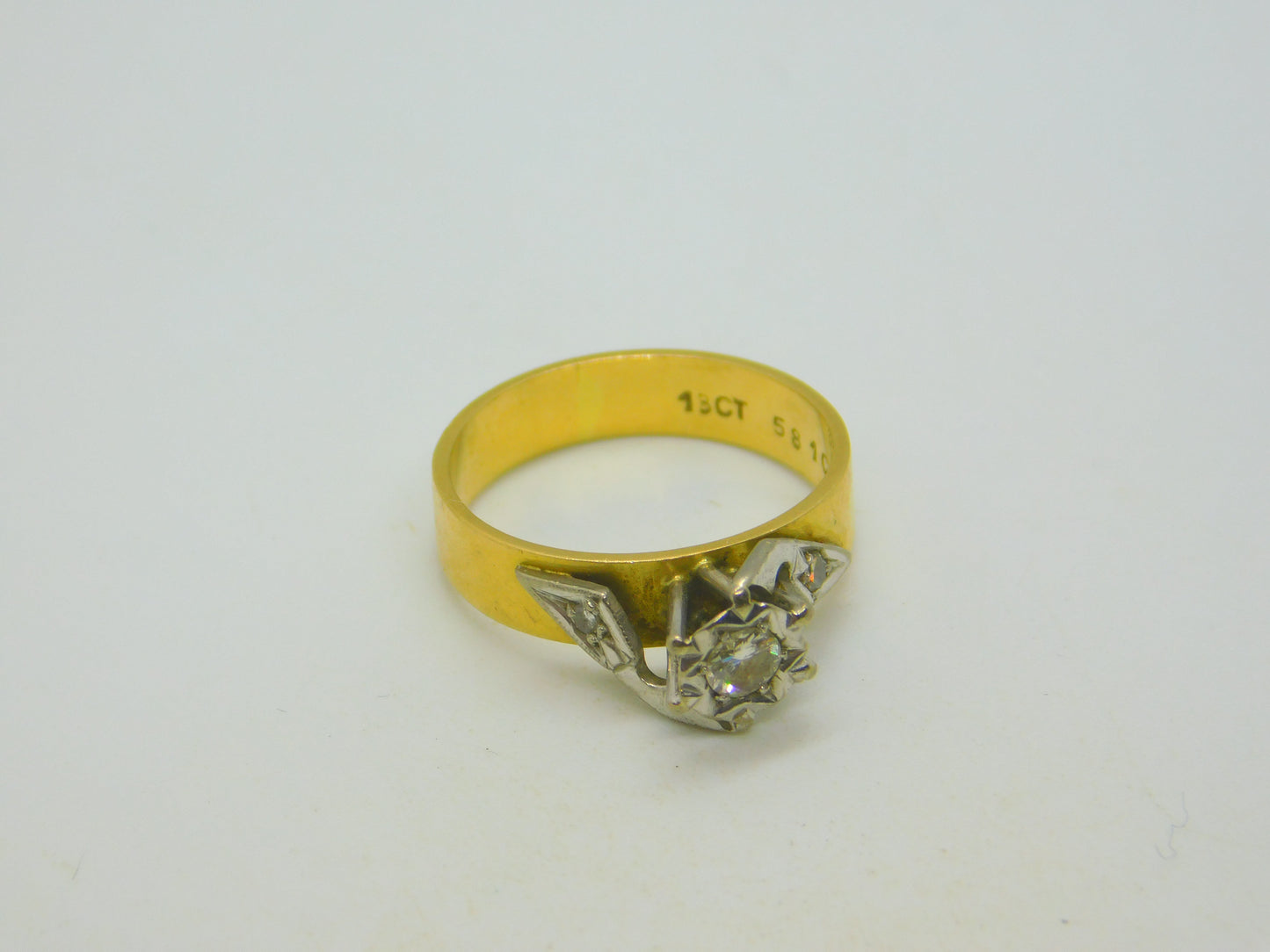 18ct Yellow Gold & 0.2ct Diamond Solitaire Dress Ring Antique c1920 Art Deco
