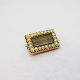 George III 10ct Rose Gold, Seed Pearl, Woven Hair, Agate Mourning Brooch Antique