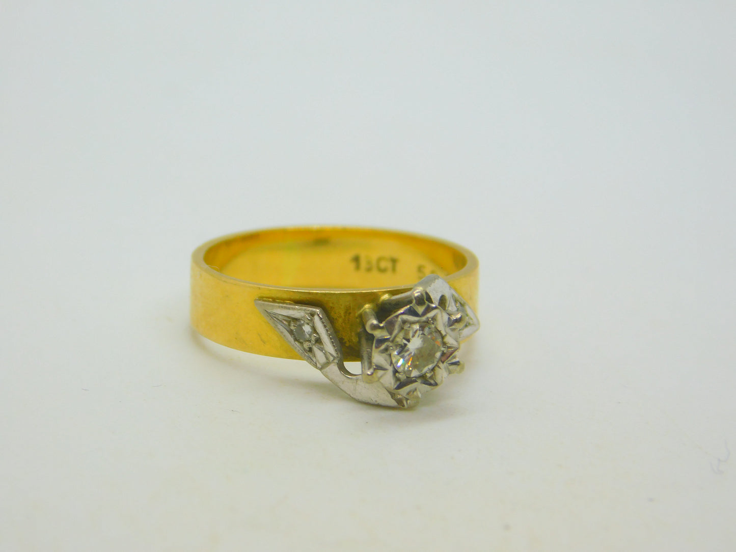 18ct Yellow Gold & 0.2ct Diamond Solitaire Dress Ring Antique c1920 Art Deco