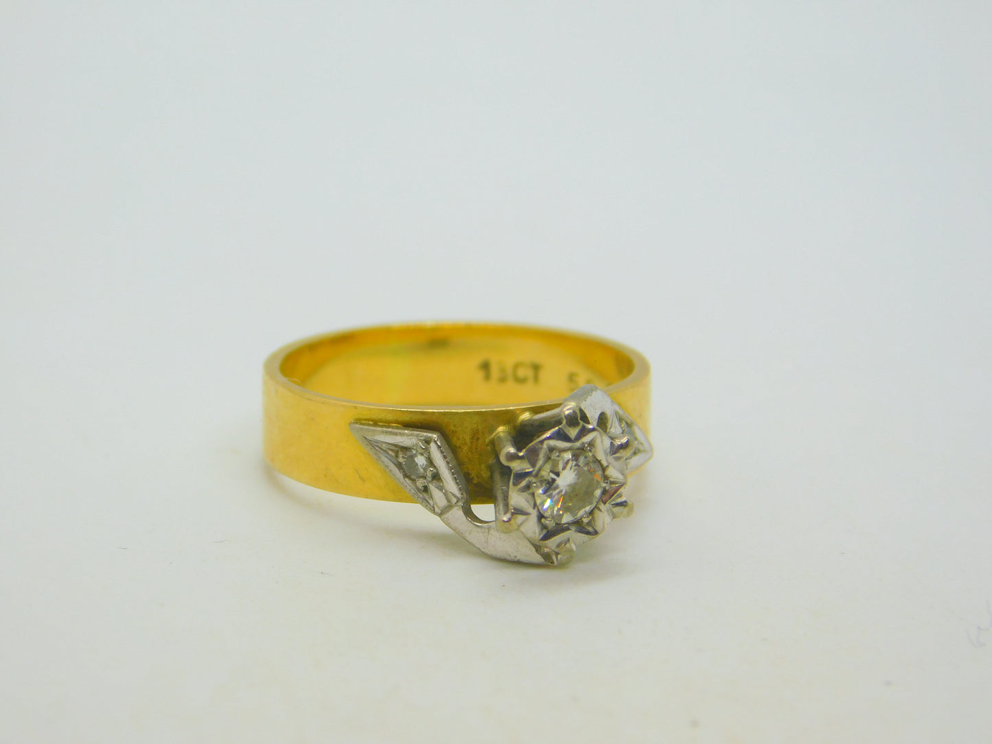 18ct Yellow Gold & 0.2ct Diamond Solitaire Dress Ring Antique c1920 Art Deco