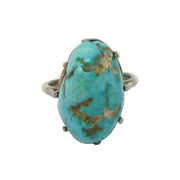 Victorian Sterling Silver Large Natural Turquoise Dress Ring Antique c1900