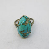 Victorian Sterling Silver Large Natural Turquoise Dress Ring Antique c1900