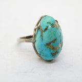 Victorian Sterling Silver Large Natural Turquoise Dress Ring Antique c1900