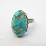 Victorian Sterling Silver Large Natural Turquoise Dress Ring Antique c1900