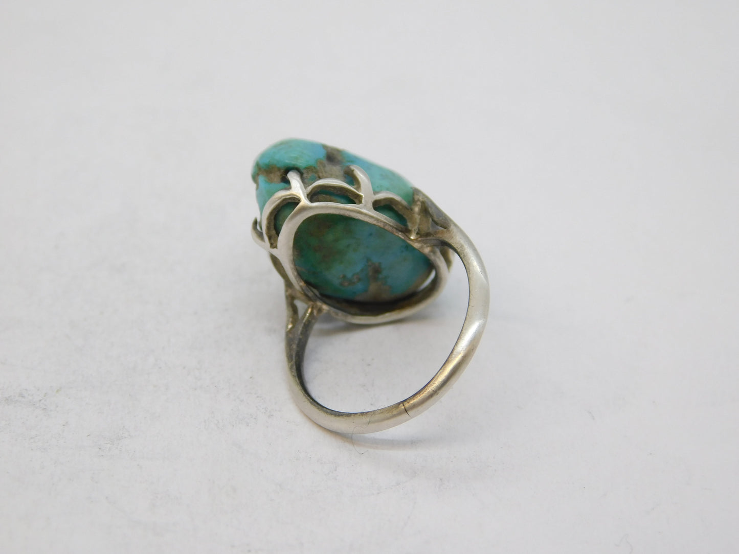 Victorian Sterling Silver Large Natural Turquoise Dress Ring Antique c1900