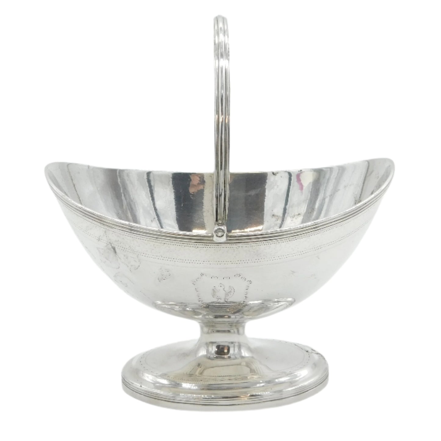 George III Sterling Silver Crested Swing Handle Sugar Basket Antique 1791 London