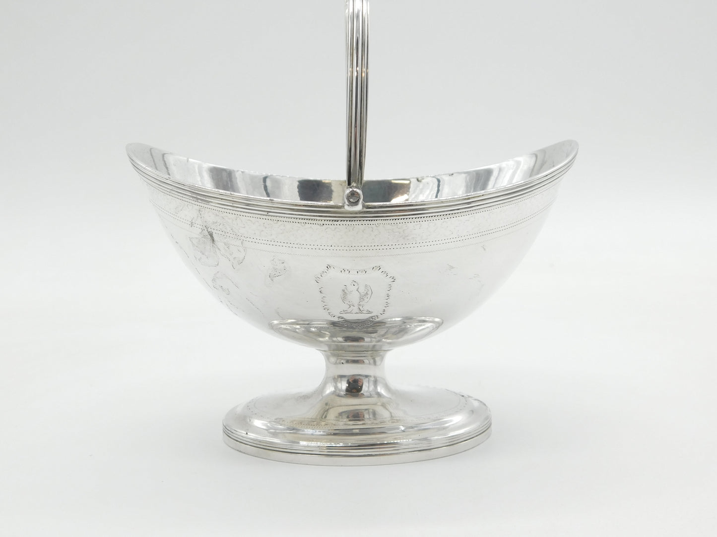 George III Sterling Silver Crested Swing Handle Sugar Basket Antique 1791 London