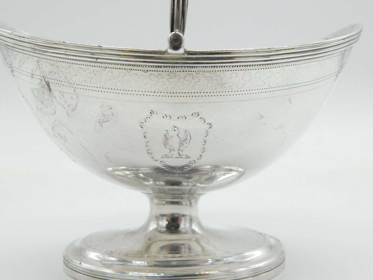 George III Sterling Silver Crested Swing Handle Sugar Basket Antique 1791 London