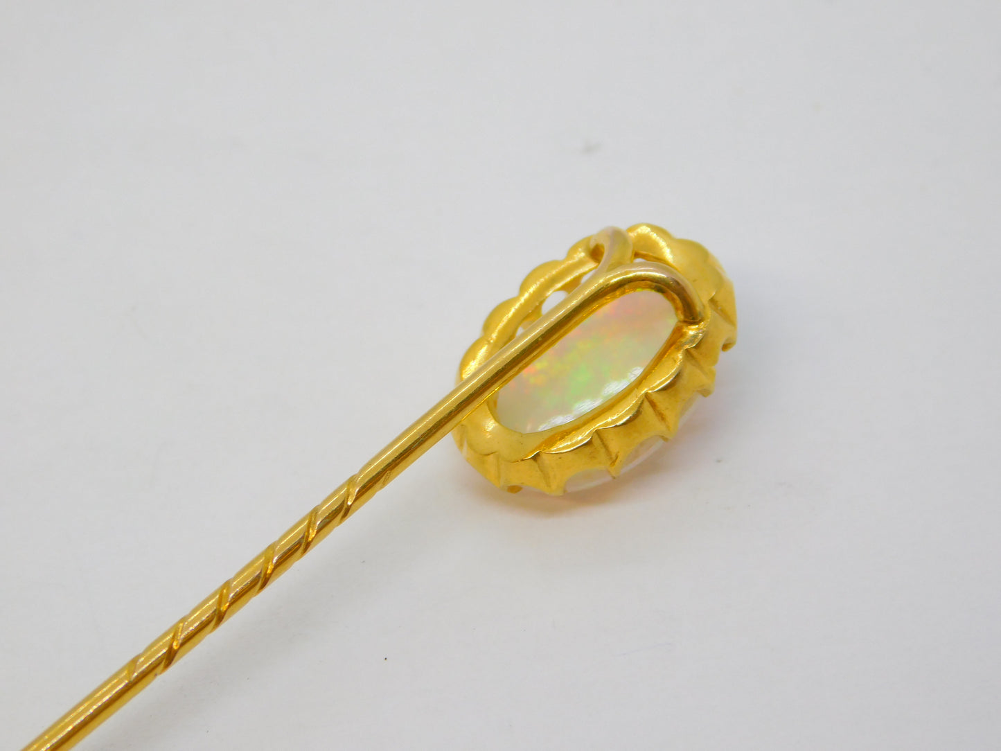 Victorian 18ct Yellow Gold Cabochon White Opal Stick Pin Antique c1890