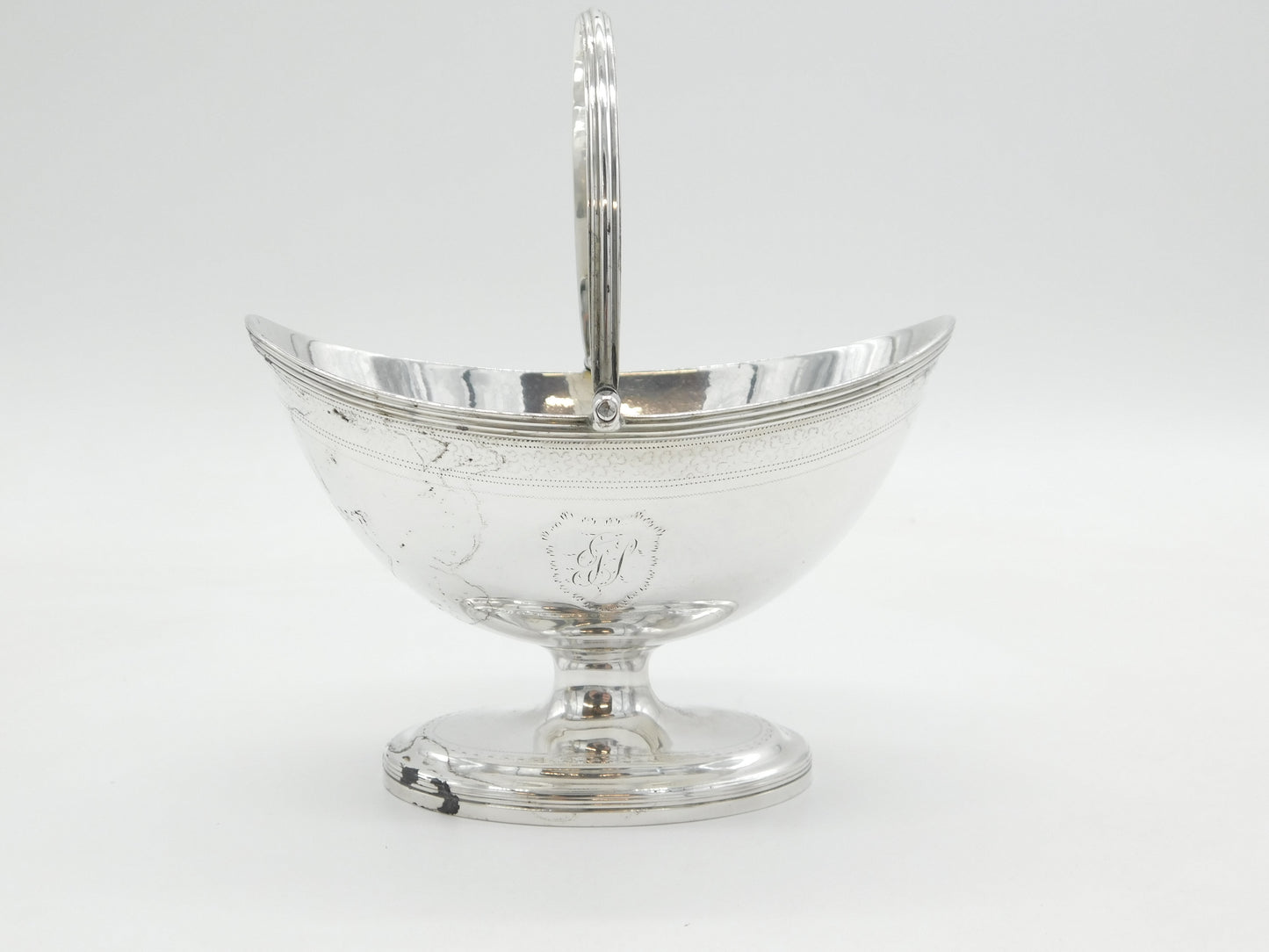 George III Sterling Silver Crested Swing Handle Sugar Basket Antique 1791 London