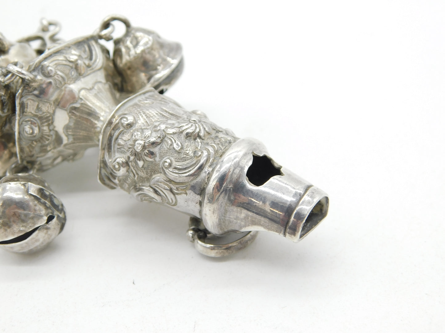George III Sterling Silver & Coral Baby Bell Rattle Teether Antique c1800