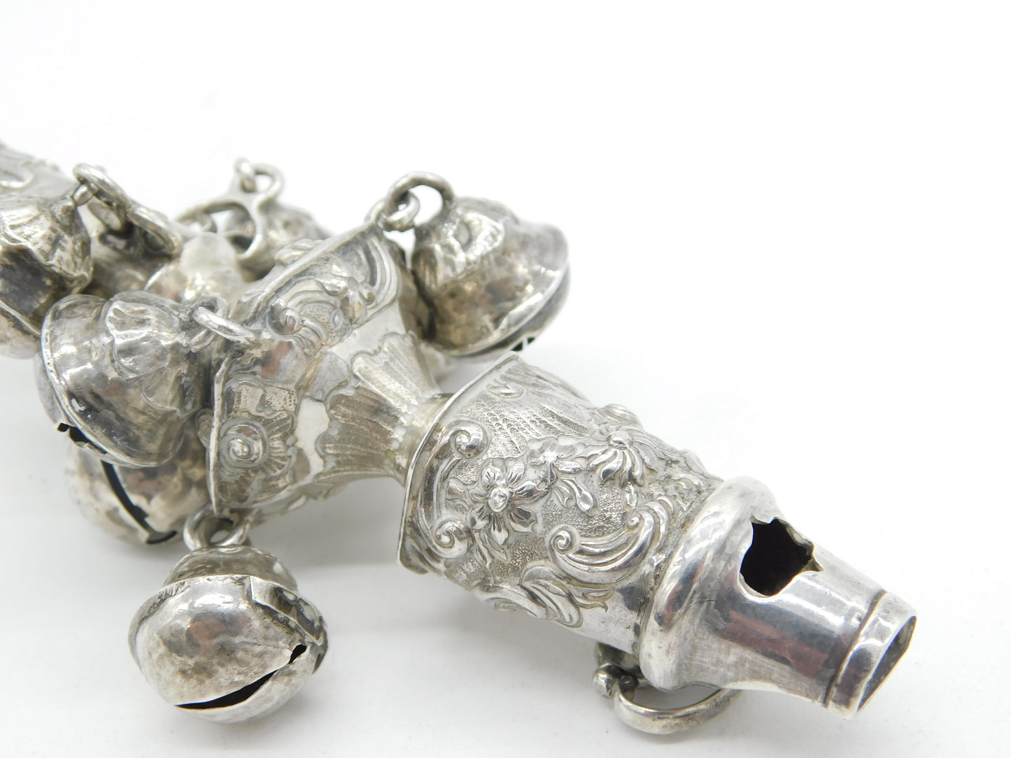 George III Sterling Silver & Coral Baby Bell Rattle Teether Antique c1800