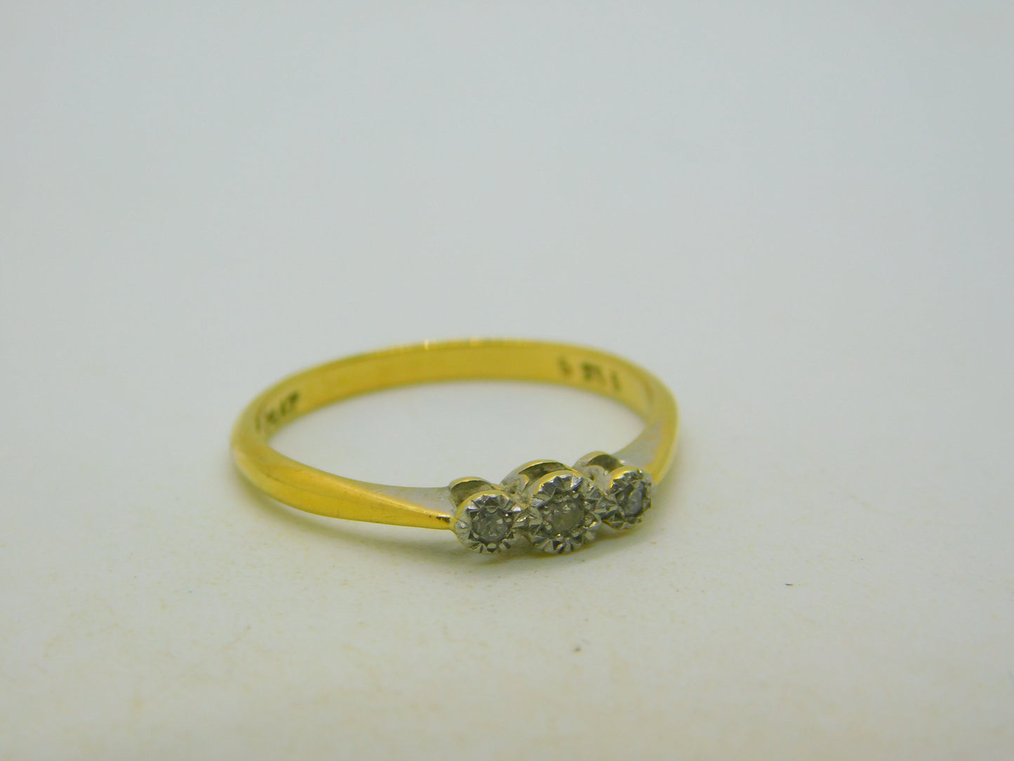 18ct Yellow Gold & Three-Stone Diamond Dress Ring Antique c1920 Art Deco