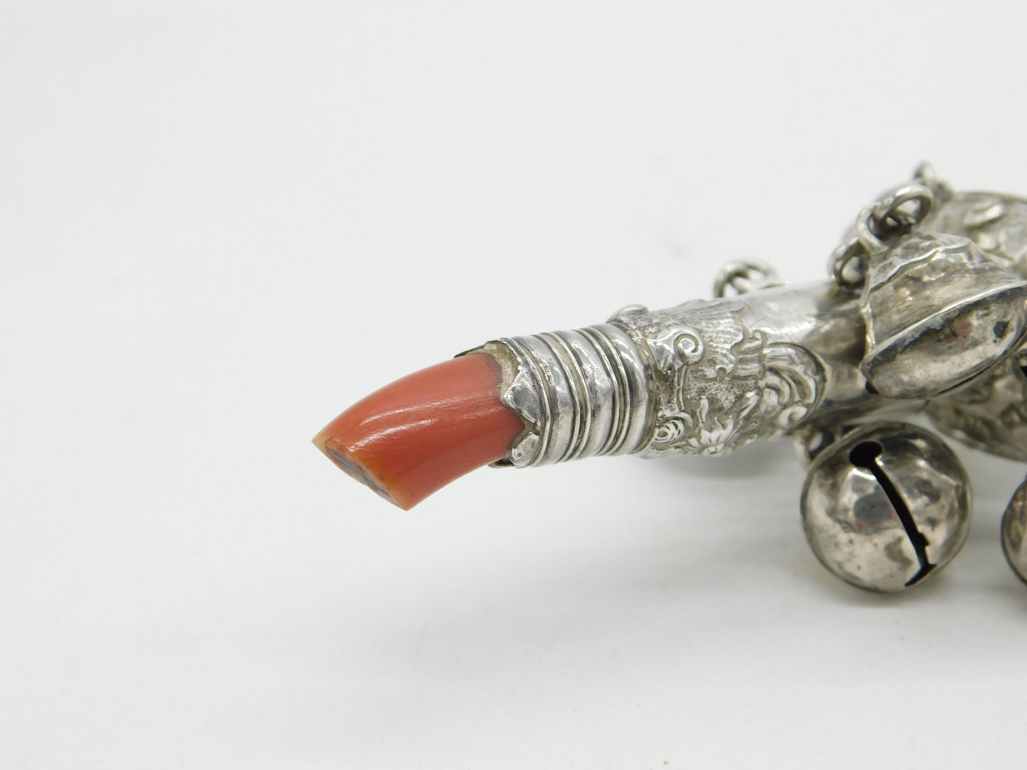 George III Sterling Silver & Coral Baby Bell Rattle Teether Antique c1800