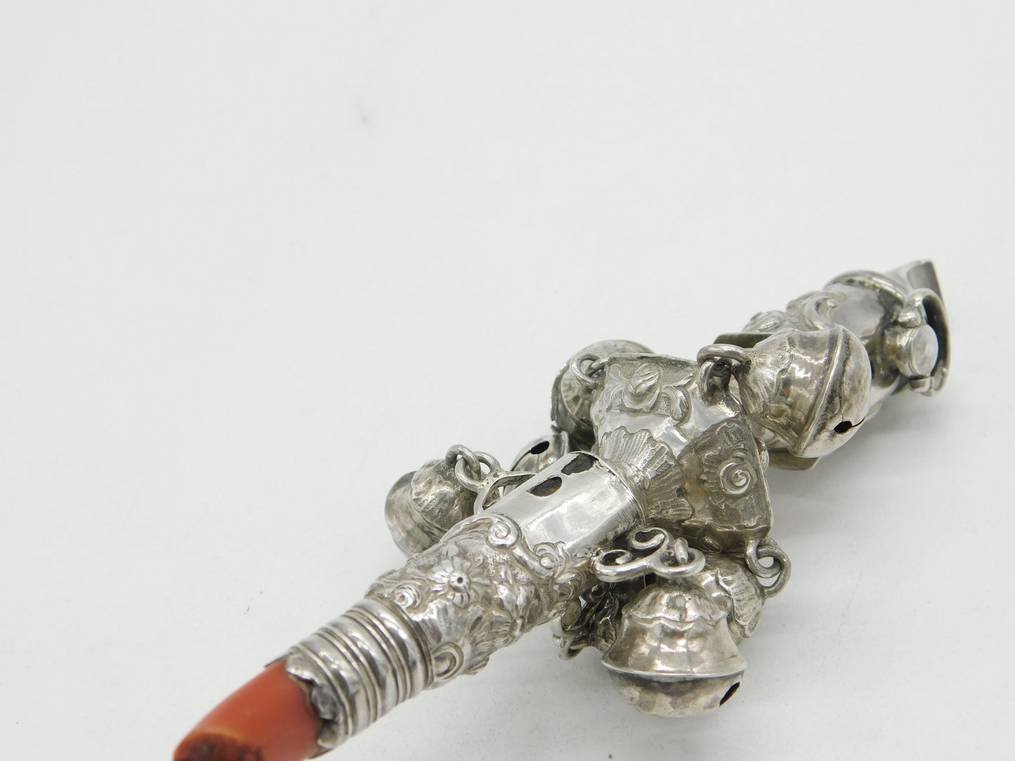 George III Sterling Silver & Coral Baby Bell Rattle Teether Antique c1800