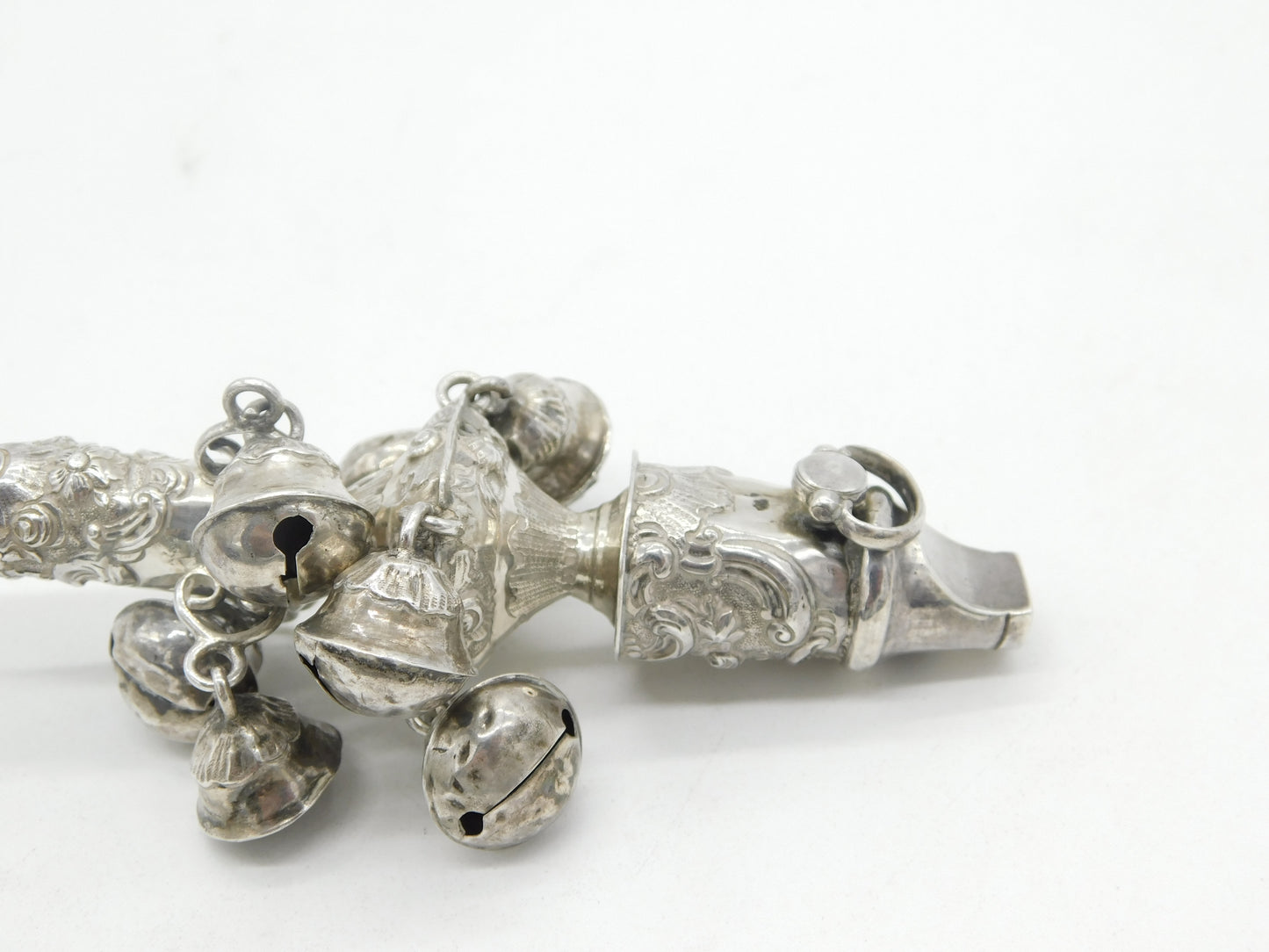 George III Sterling Silver & Coral Baby Bell Rattle Teether Antique c1800