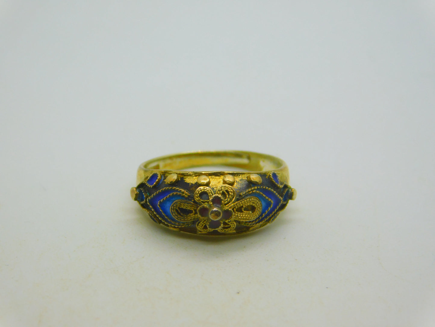 Chinese Sterling Silver Gilt & Enamel Floral Dress Ring Mid-Century c1950