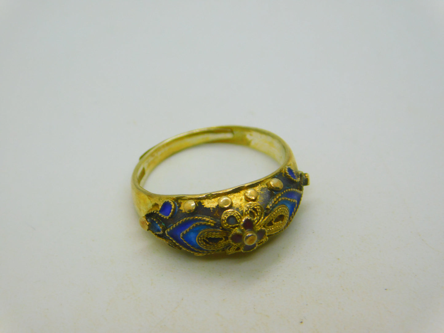 Chinese Sterling Silver Gilt & Enamel Floral Dress Ring Mid-Century c1950