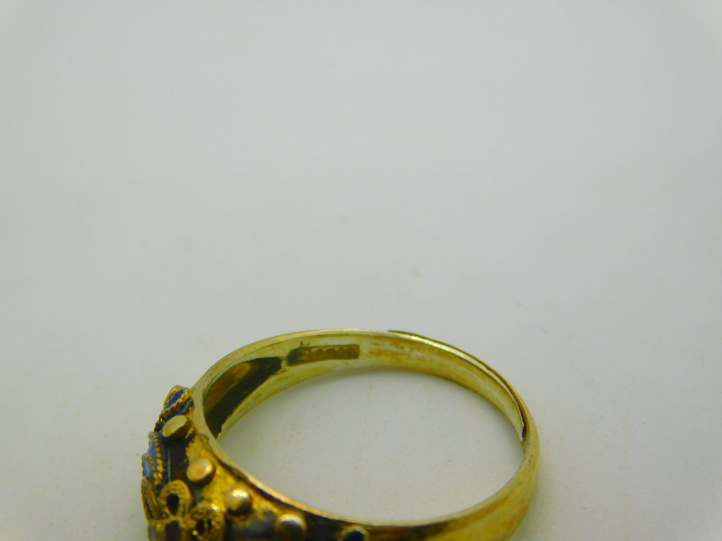 Chinese Sterling Silver Gilt & Enamel Floral Dress Ring Mid-Century c1950