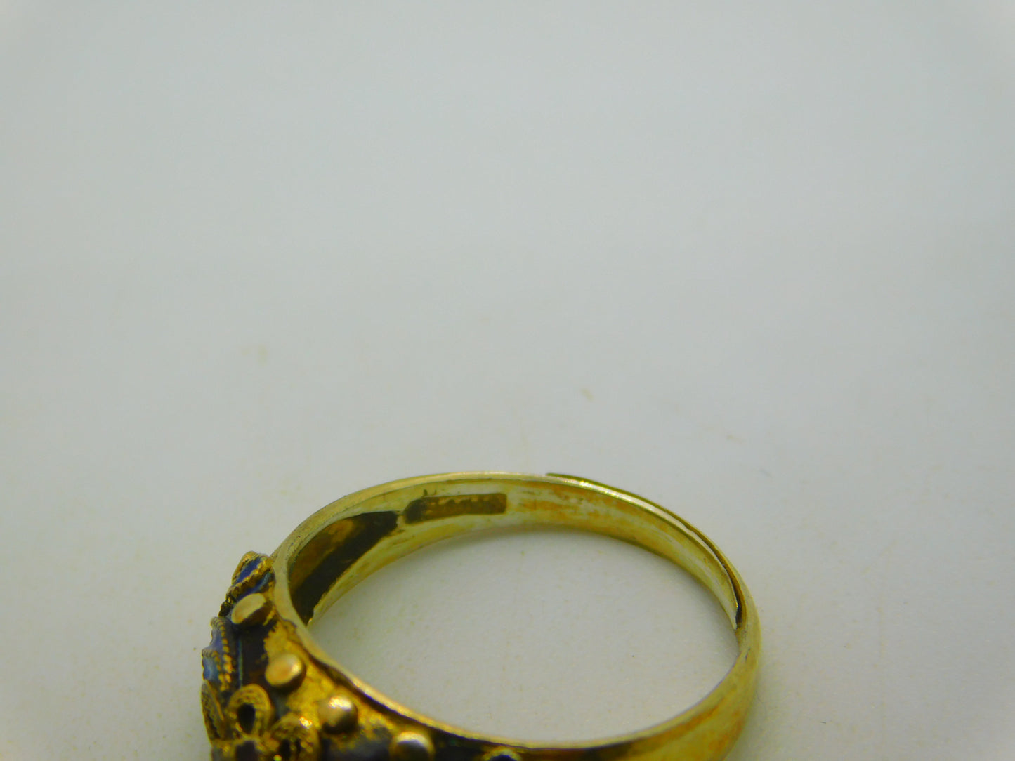 Chinese Sterling Silver Gilt & Enamel Floral Dress Ring Mid-Century c1950