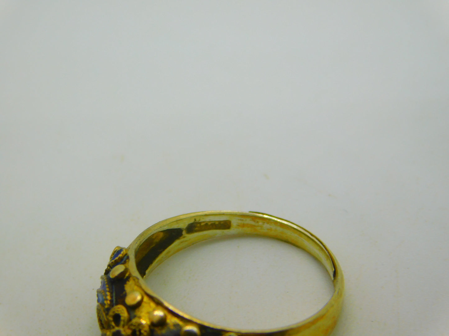 Chinese Sterling Silver Gilt & Enamel Floral Dress Ring Mid-Century c1950